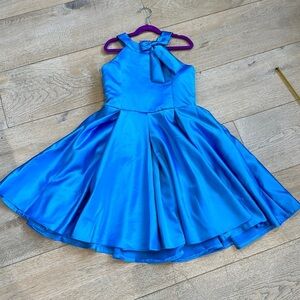 Blue Satin custom party wear full skirt, X back, 14 girl